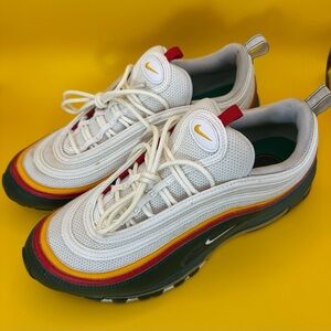 Nike White Sneakers with Red, Yellow & Green Wave Accents